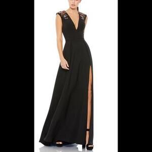 (8) Mac Duggal BEADED CAP SLEEVE V NECK A LINE GOWN, sz 14